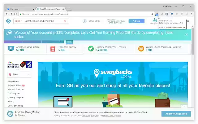 Swaggy [BETA] - Swagbucks plus accessible de la boutique en ligne Chrome à exécuter avec OffiDocs Chromium en ligne